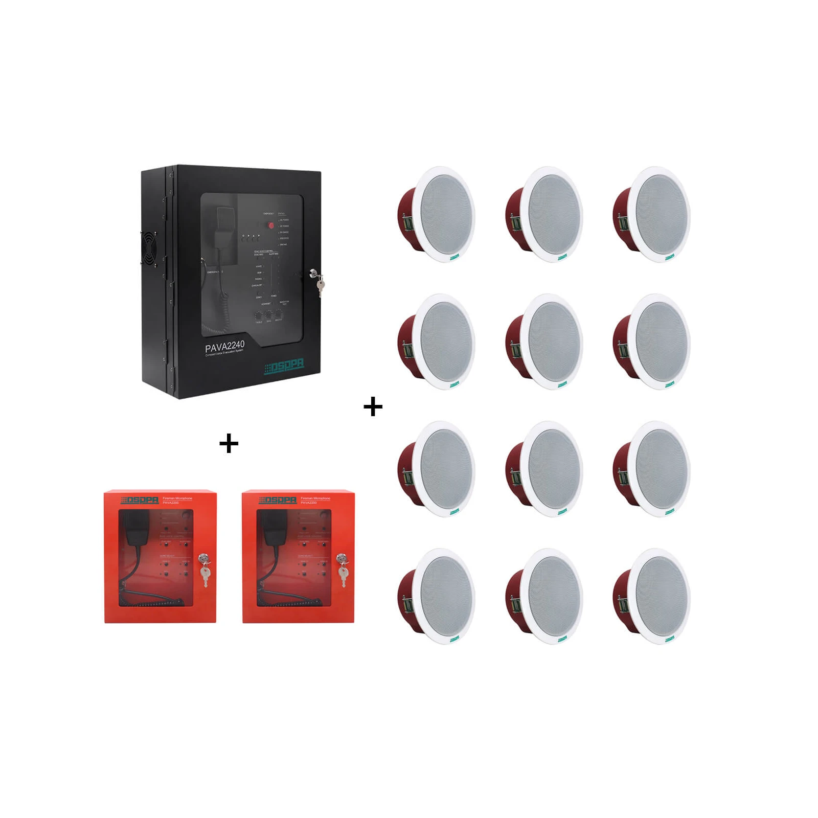 Sistem Sonorizare de Evacuare EN54 cu 2 zone 240W DSPPA PAVA 2240 + 2x microfon pompier + 12 x Boxe de tavan 10W