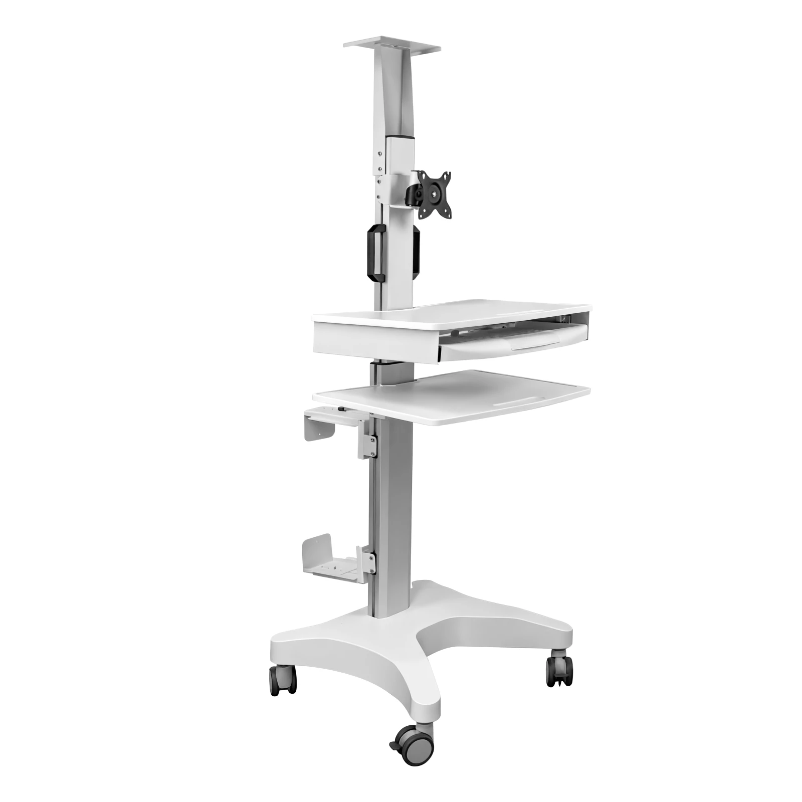 Statie de lucru mobil premium Blackmount MED04-1, 17-32″, max.10kg, reglabil pe inaltime, alb