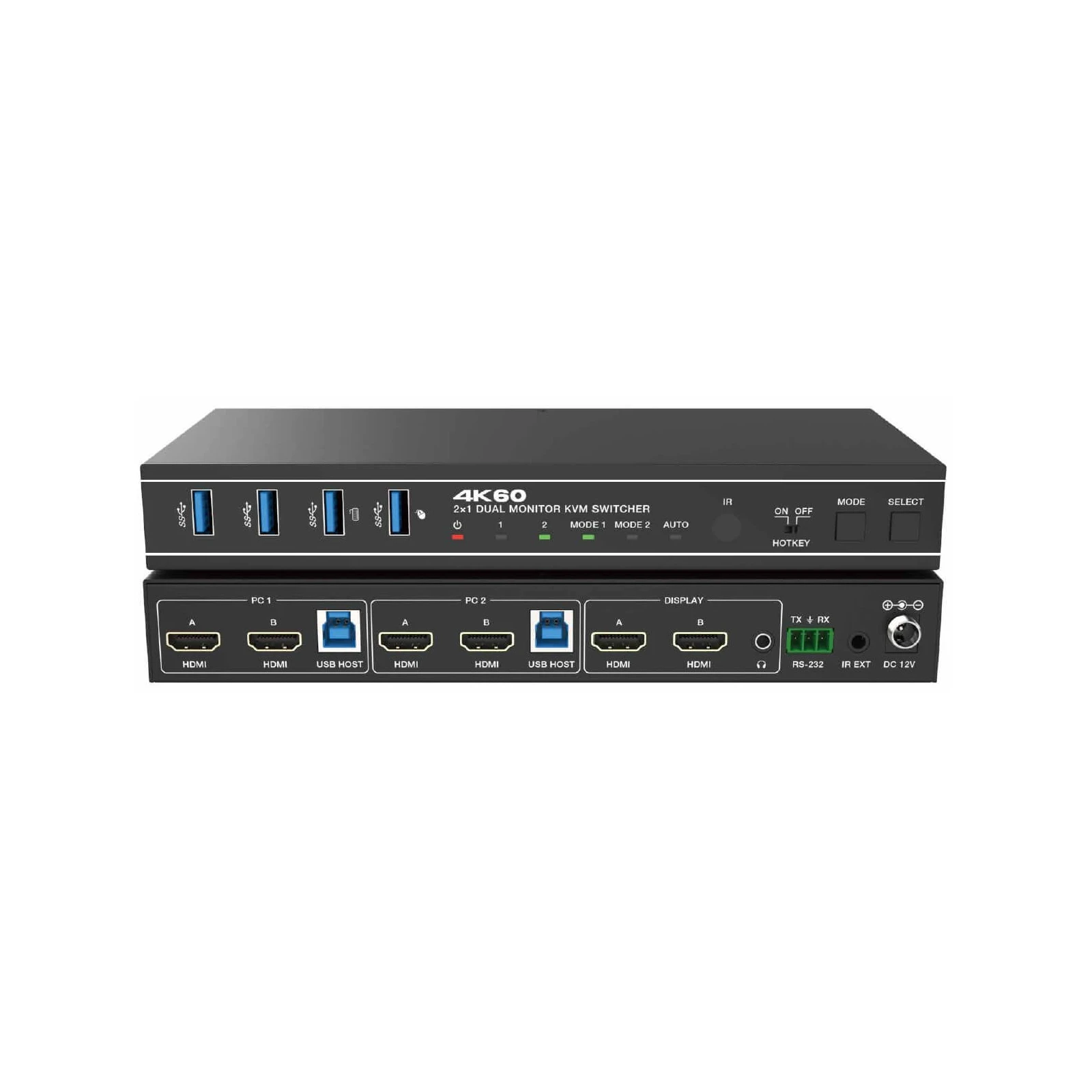 Switcher KVM 2x1, Dual HDMI 4K@60 Monitor, 18Gbps, HDCP2.3, HDR/HDR10/HDR10+/Dolby Vision, cu RS232 si telecomanda