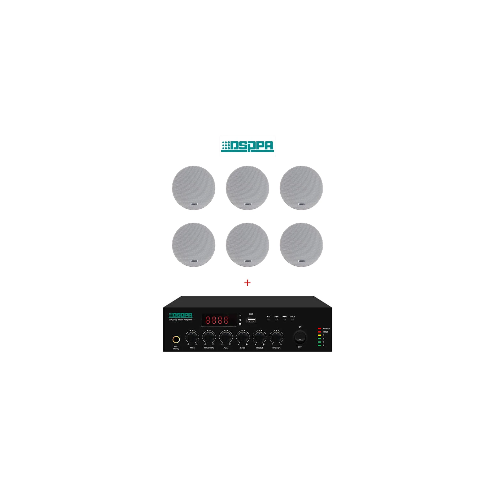 Pachet Sonorizare 60W de perete, Radio FM+USB+Bluetooth, Amplificator DSPPA MP60UB + 6x boxe DSP7011