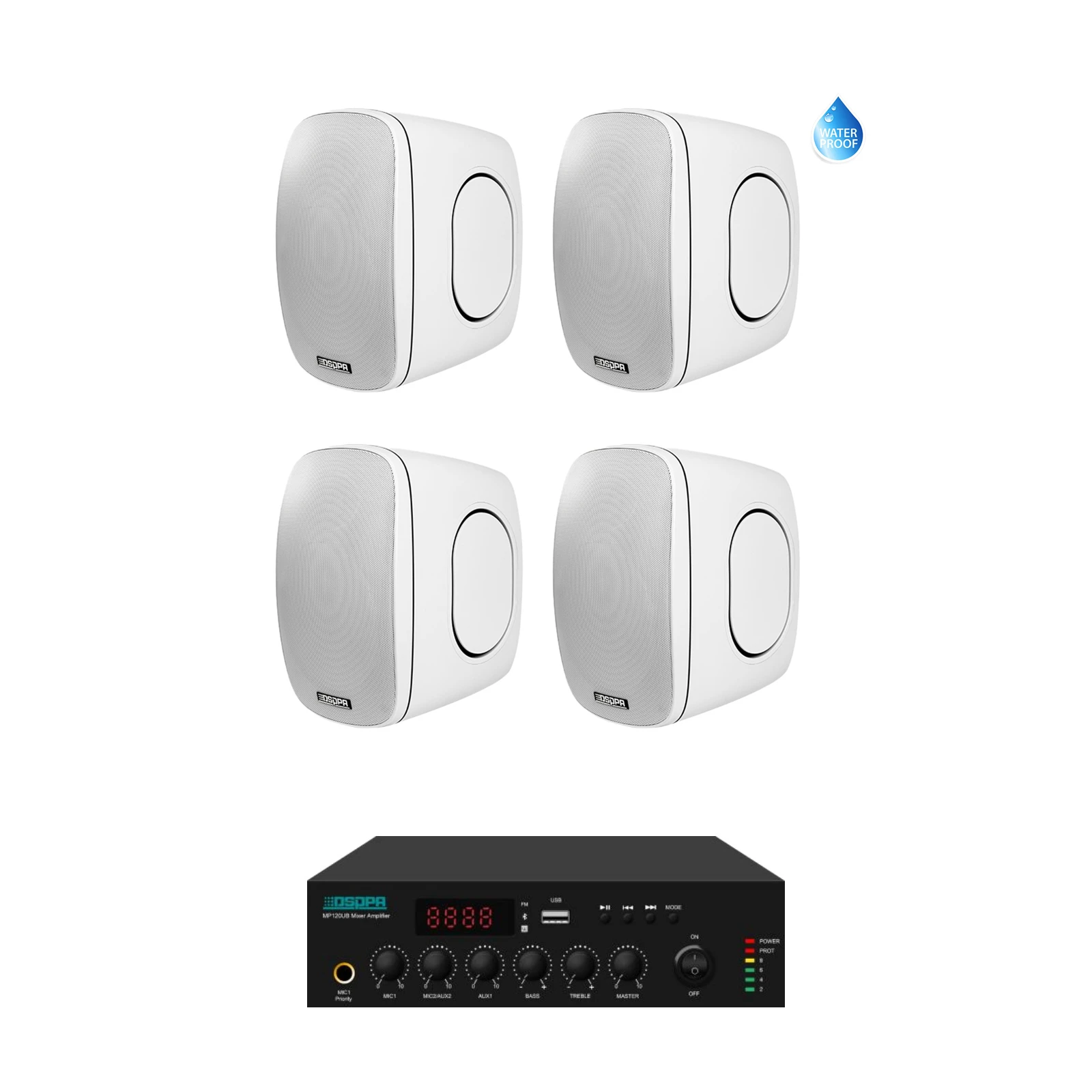 Pachet Sonorizare Terasa 200W pe 100V cu amplif. DSPPA MP250UB si 4x boxe DSP6050 Alb - TG26