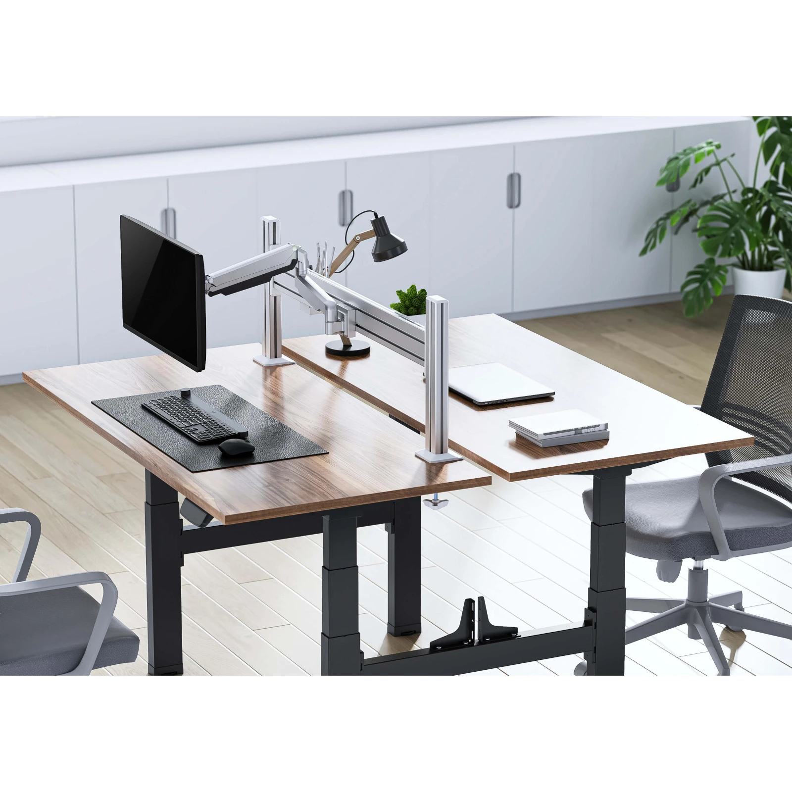 Suport monitor ergonomic birou tip slatwall cu tavita si 1 x suporti monitor, min 17'' - 32'' , max  9 kg/brat