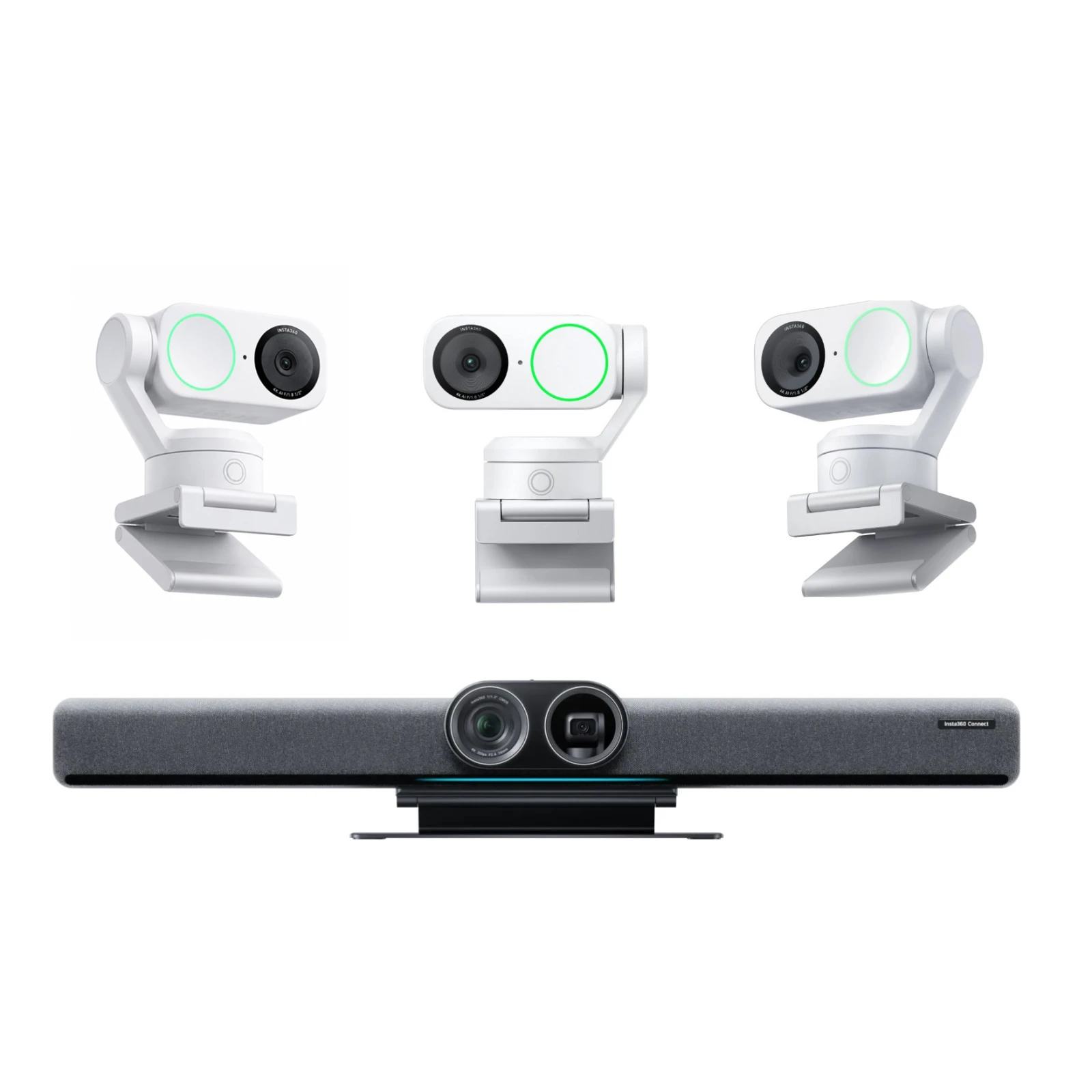 Pachet videoconferință Insta360 Connect + 3x Link 2 alb – 4K AI, pentru săli medii și mari de conferință