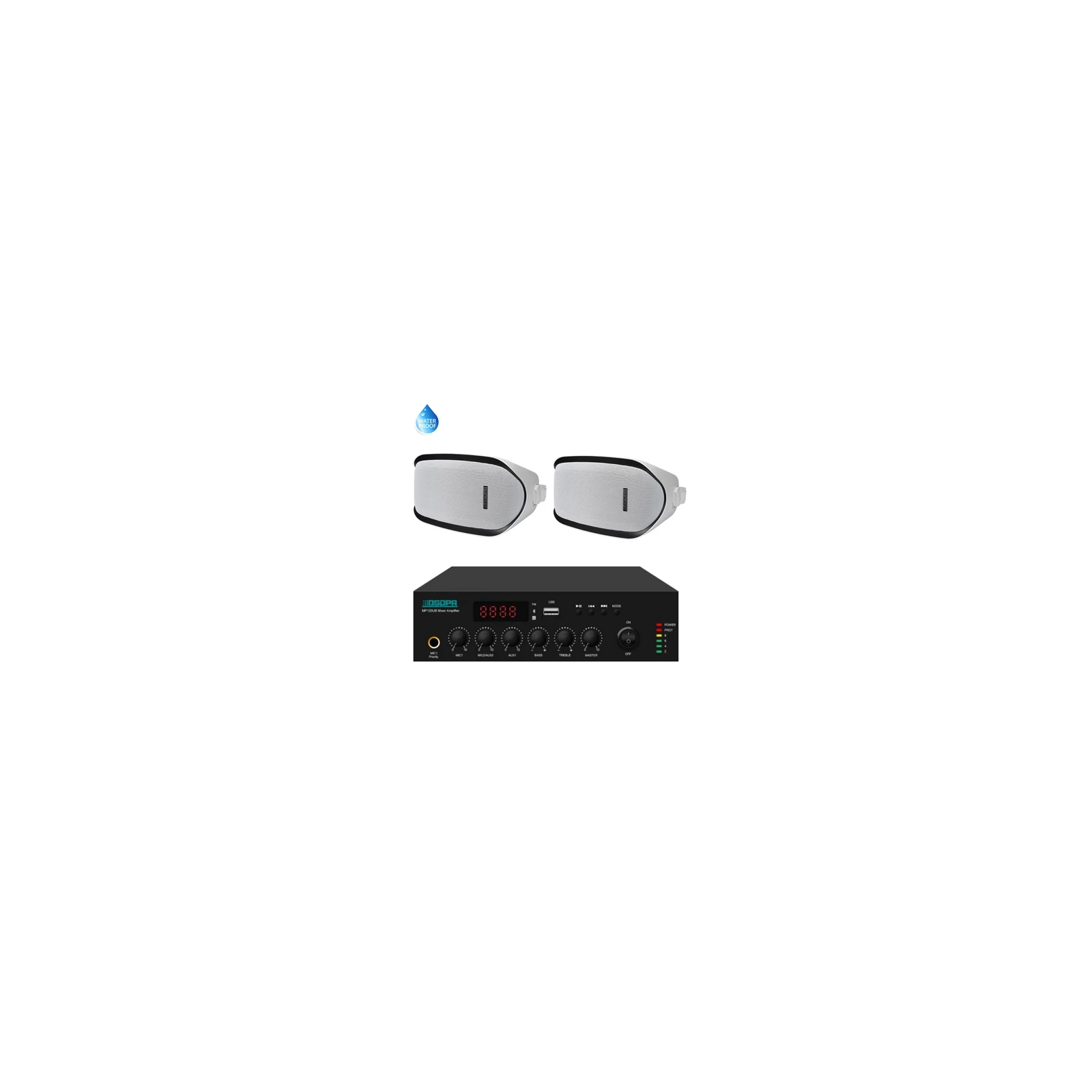 Pachet sonorizare de Terasa pe 100V cu DSPPA MP60UB si 2 boxe DSP2601, USB, Bluetooth -TG26