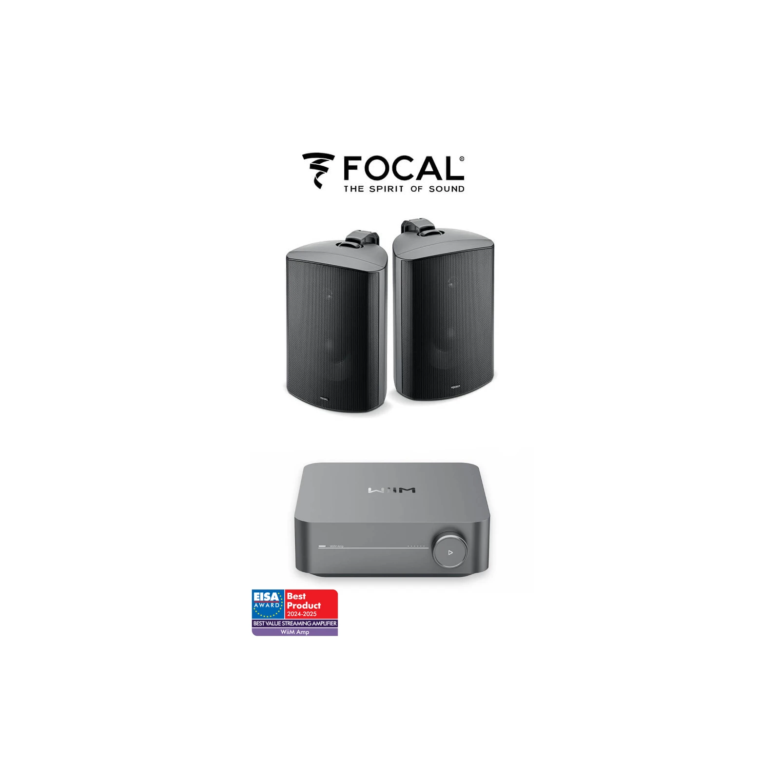 Pachet sonorizare premium de Terasa cu WiiM AMP 120W si 2 boxe FOCAL 100 OD8 Negre, WiFi Streaming, Bluetooth - TG26