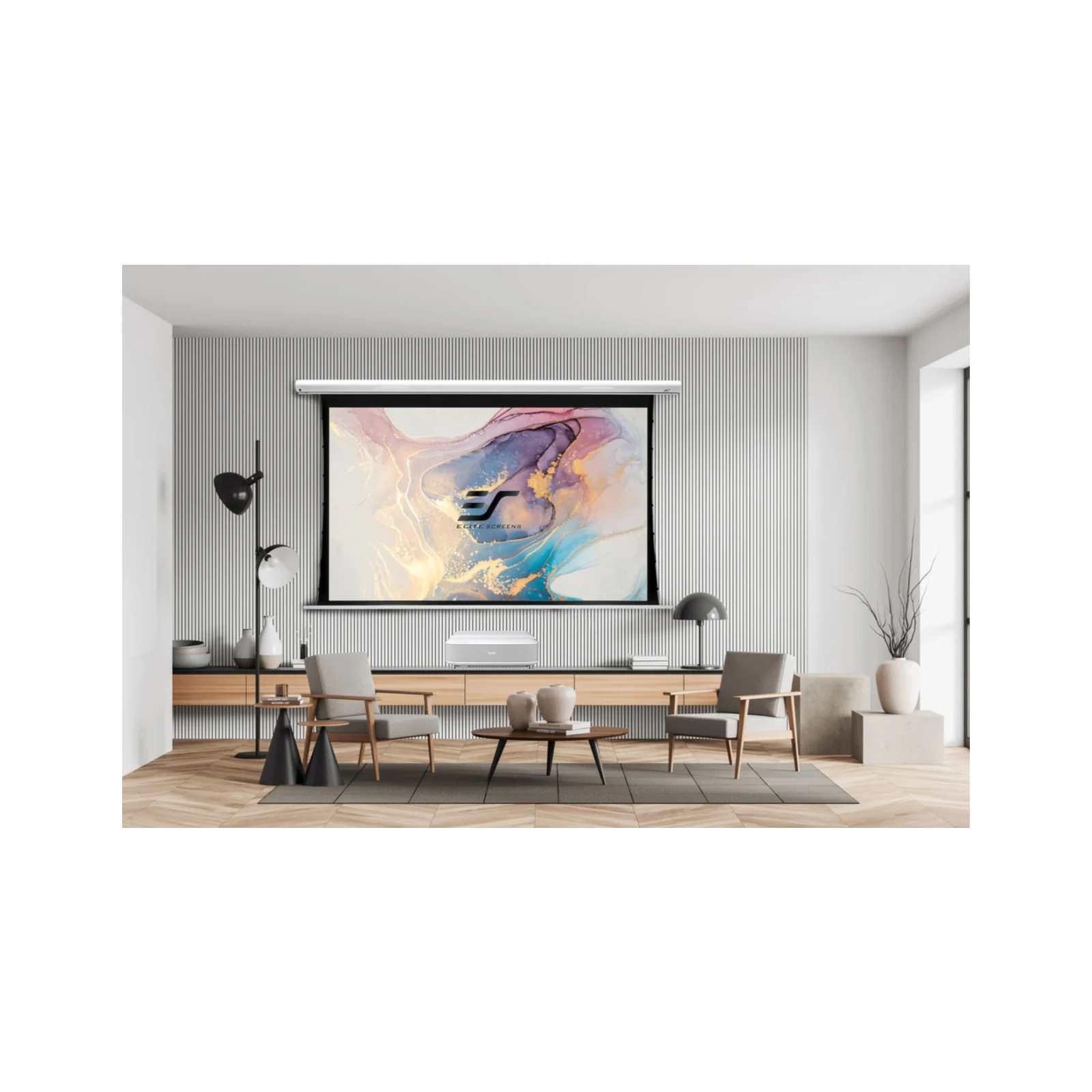 Pachet cu Videoproiector Laser EPSON EH-LS650W, 4K 3.600 lumeni, cu Android TV™, sunet Yamaha si Ecran tensionat