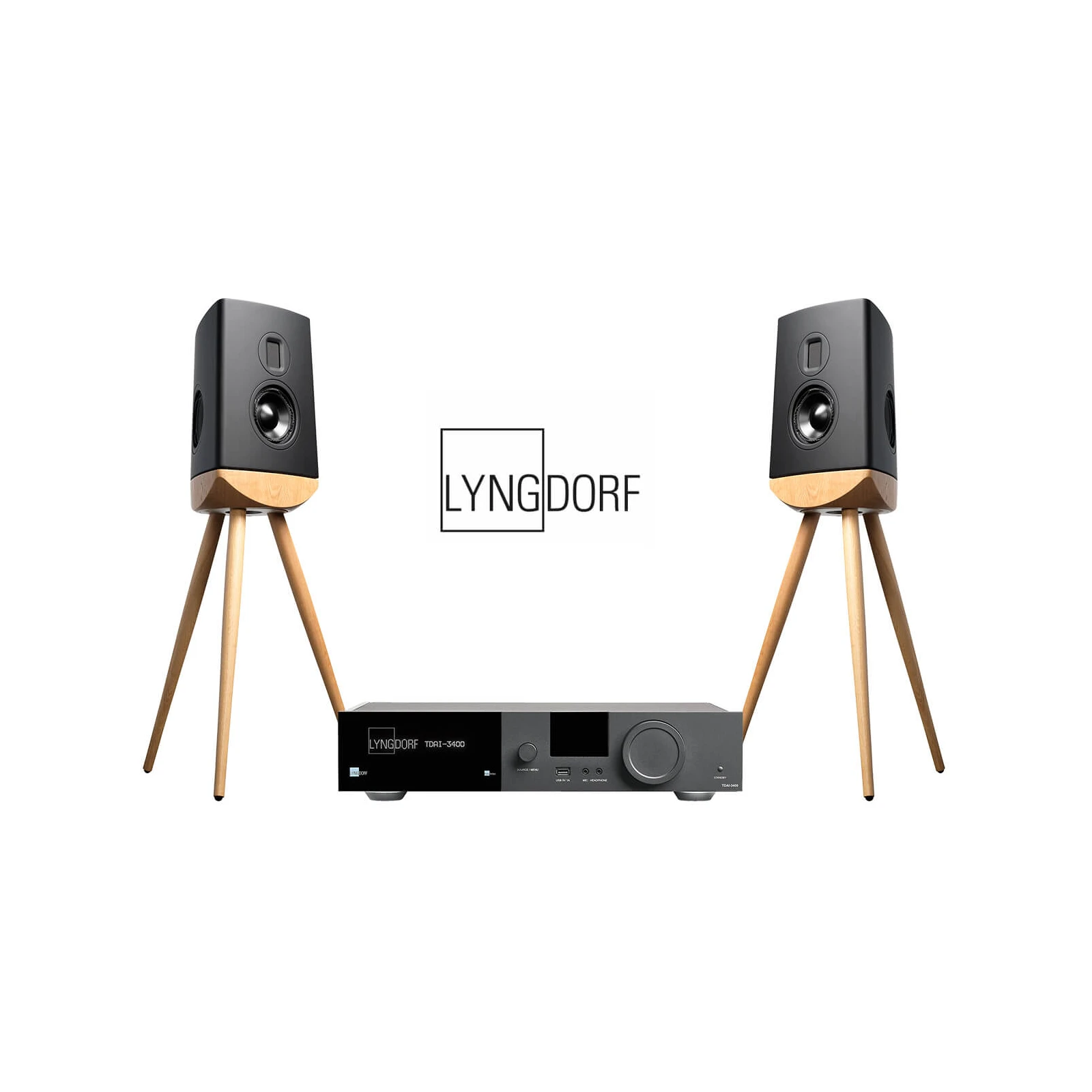Sistem stereo High-End cu boxe Lyngdorf CUE-100 si amplificator TDAI-3400