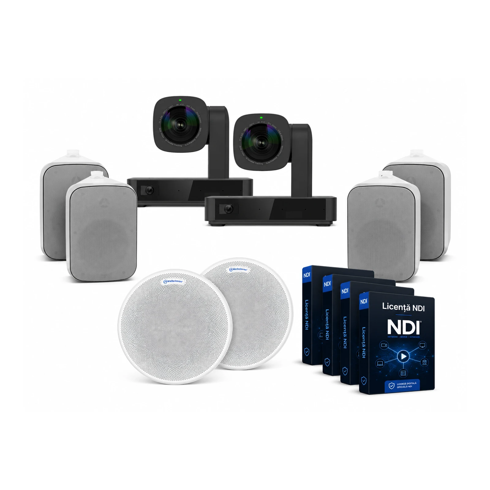 Pachet videoconferință 4K PTZ + microfon tavan + 2x boxe DSP5020 + 2x licență NDI – Medium Room