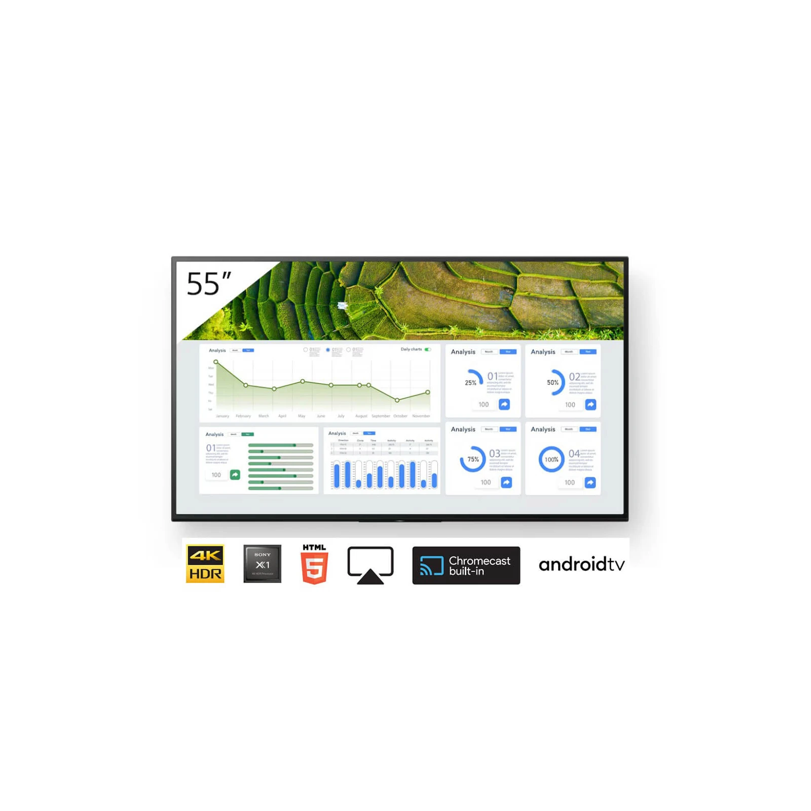 Display profesional 55" Sony Bravia, FW-55BZ30L, 440cd, 24/7, Landscape/Portrait, Apple AirPlay/Chromecast încorporat