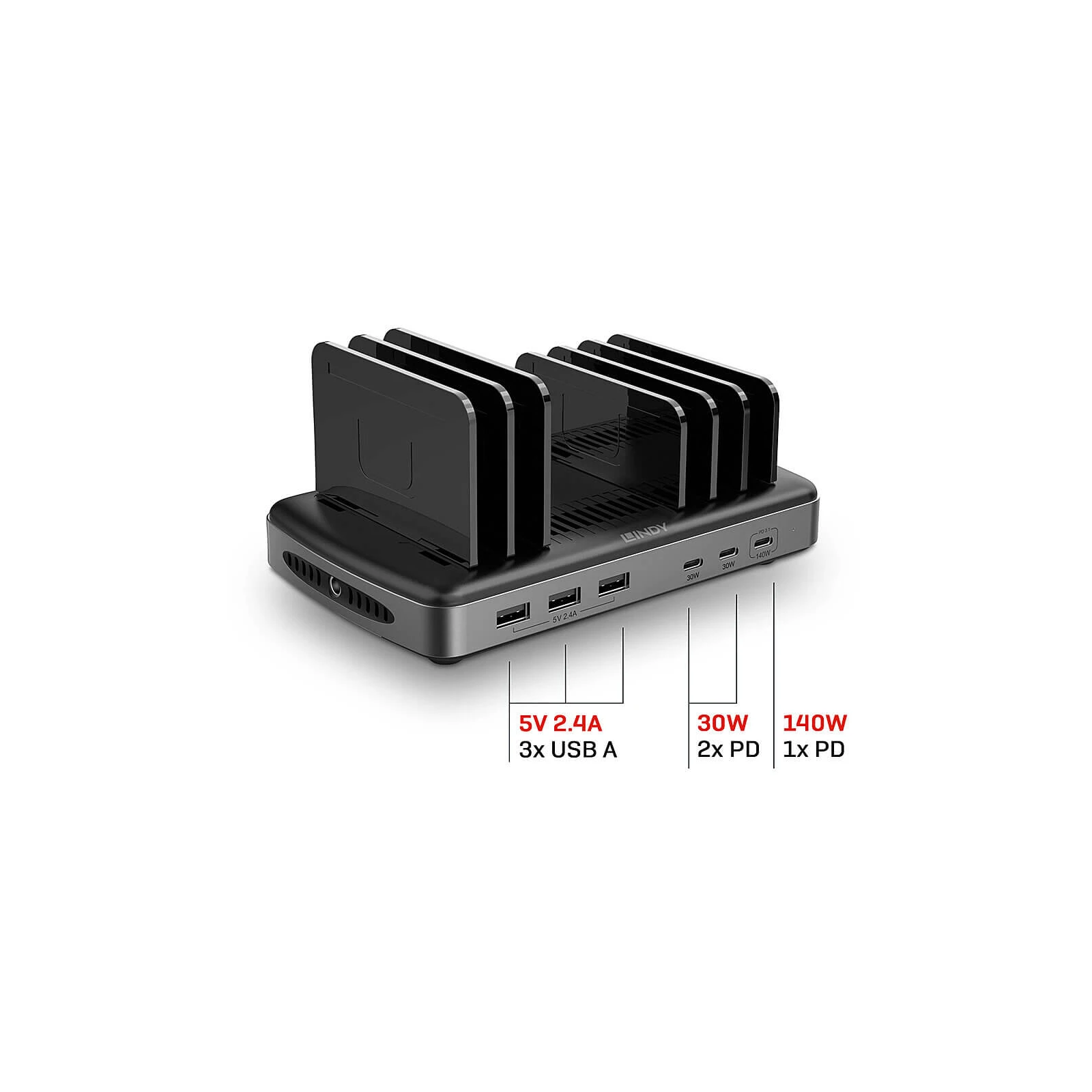 Statie de incarcare Lindy cu 6 porturi USB, 160W, 73436