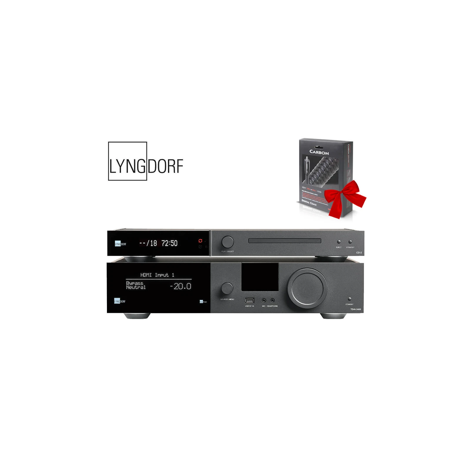 Pachet cu amplificator  Lyngdorf TDAI-3400 2x200W si CD Player CD-2 + cablu AQ Coax Carbon GRATIS