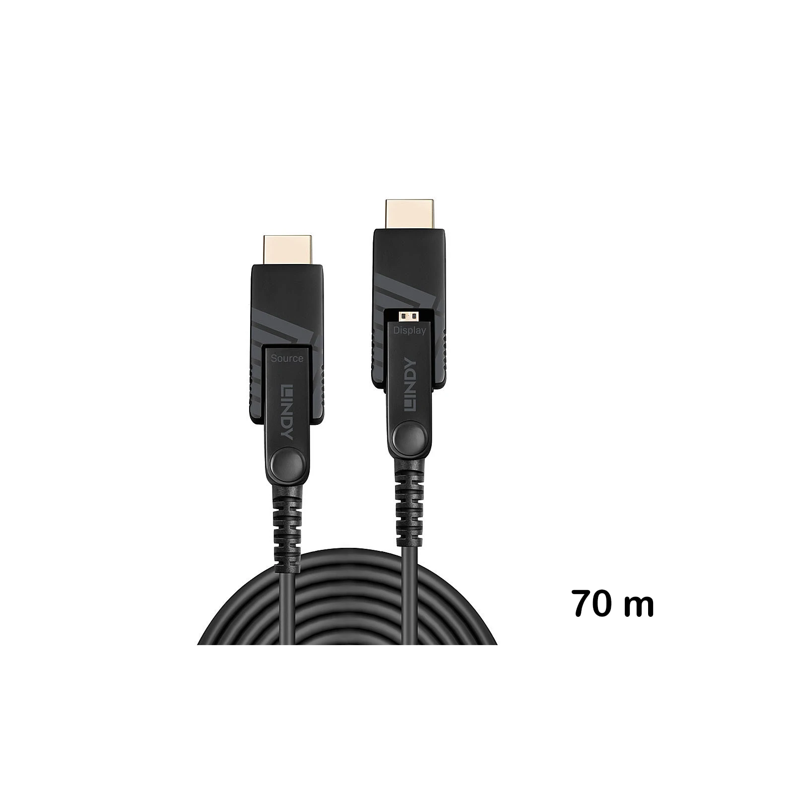 Cablu hibrid micro-HDMI 4K60 cu fibră optică de 70 m, cu conectori HDMI și DVI detașabili, Lindy 38325