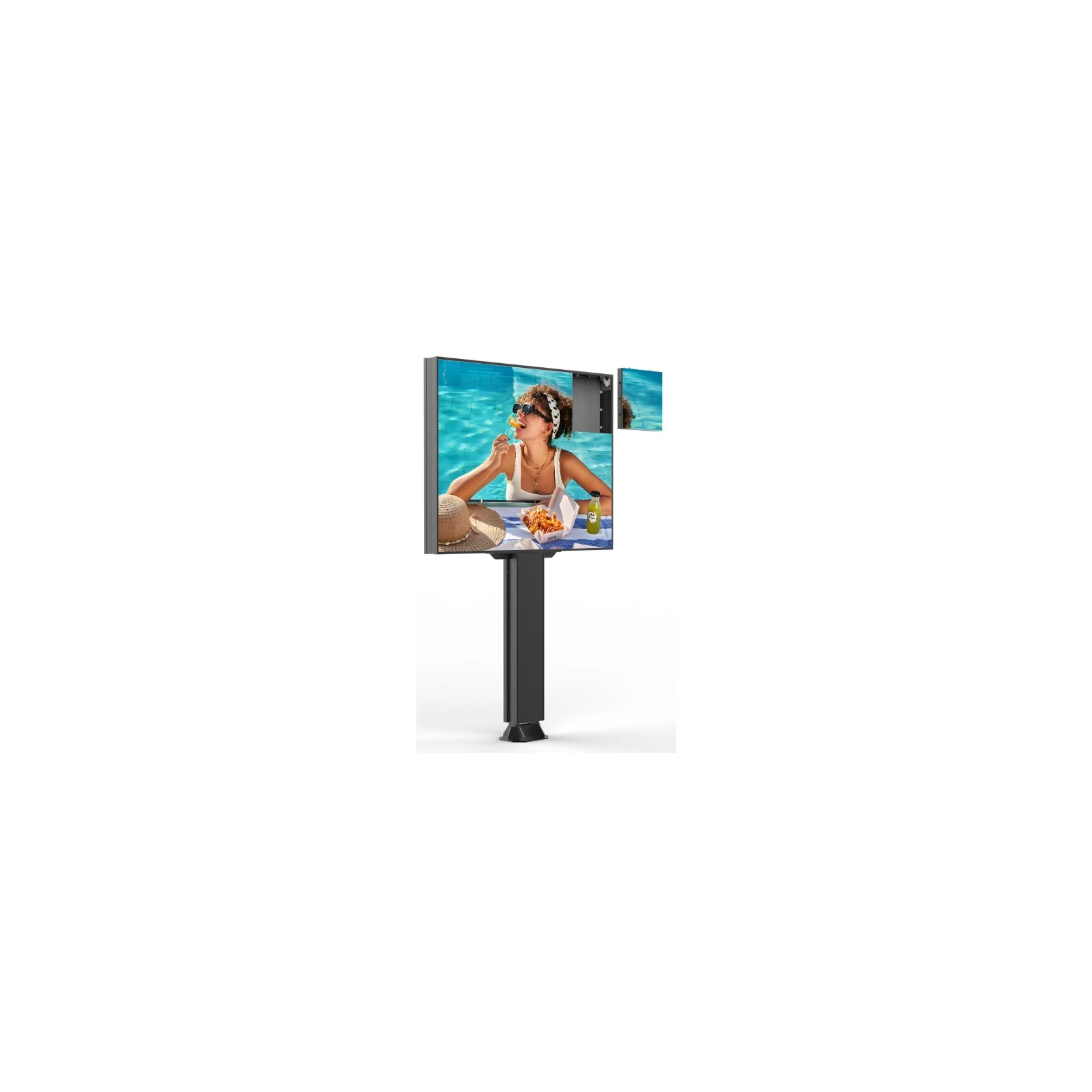Panou publicitar LED exterior 2 fețe – ecran LED + poster, 5000 cd/m², contrast 5000:1, pixel pitch 5.0 mm,vizibil 3x2 m