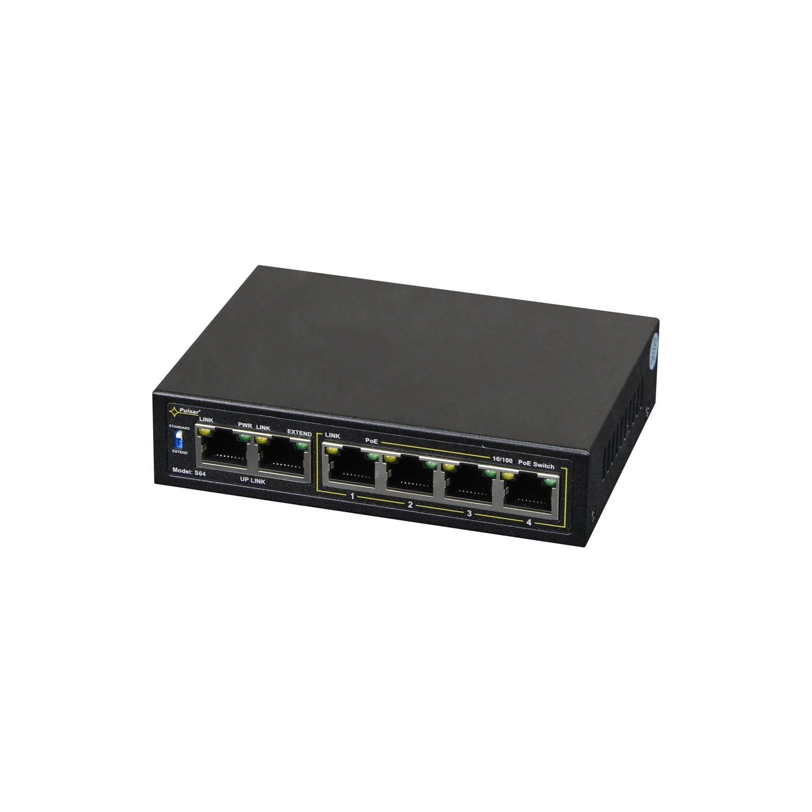 Switch PoE 6 porturi, 4 porturi Poe + 2 porturi uplink Pulsar S64