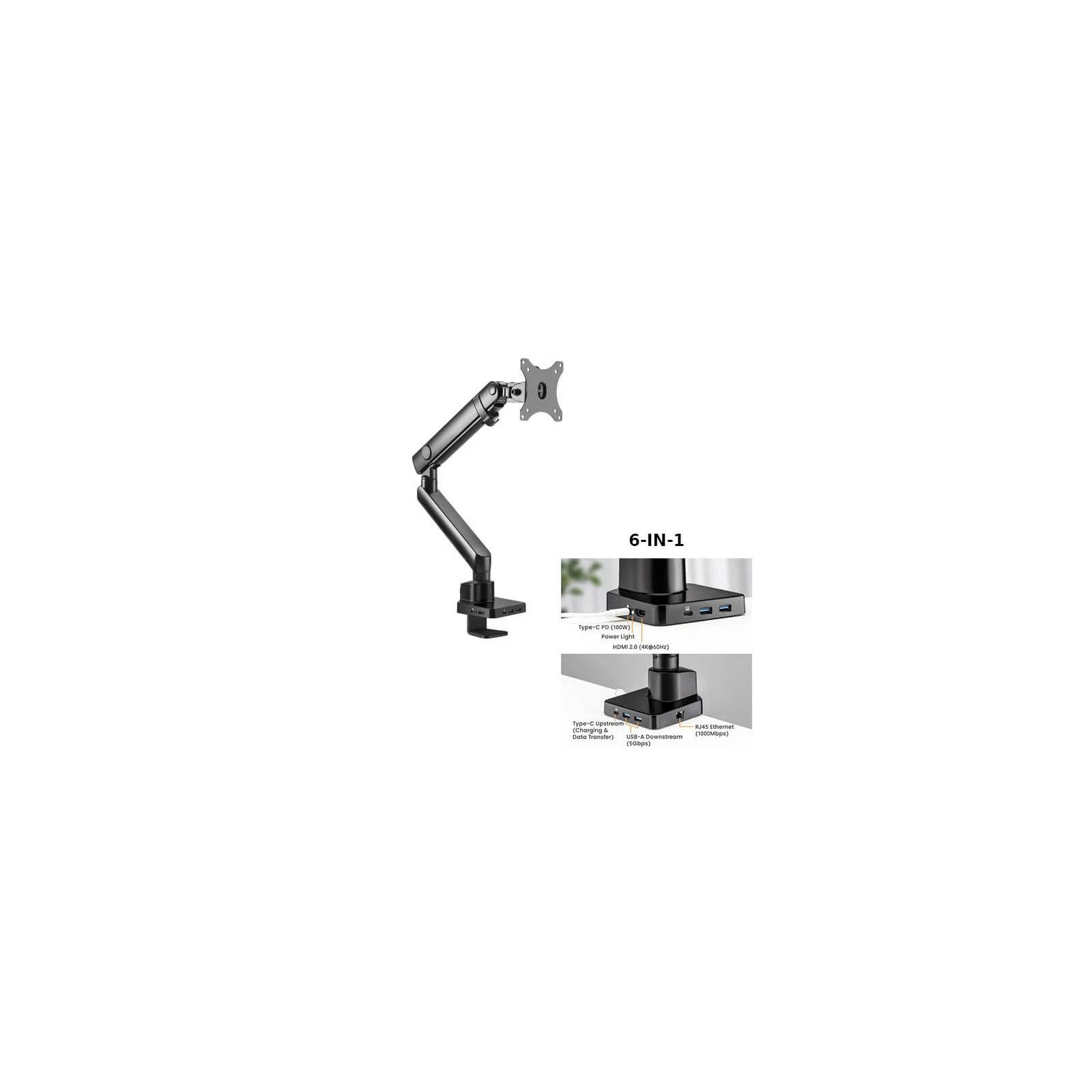 Suport monitor de masa cu Statie docking  6-in-1, Blackmount MNT20, 17"-32", max.8 kg, otel, negru