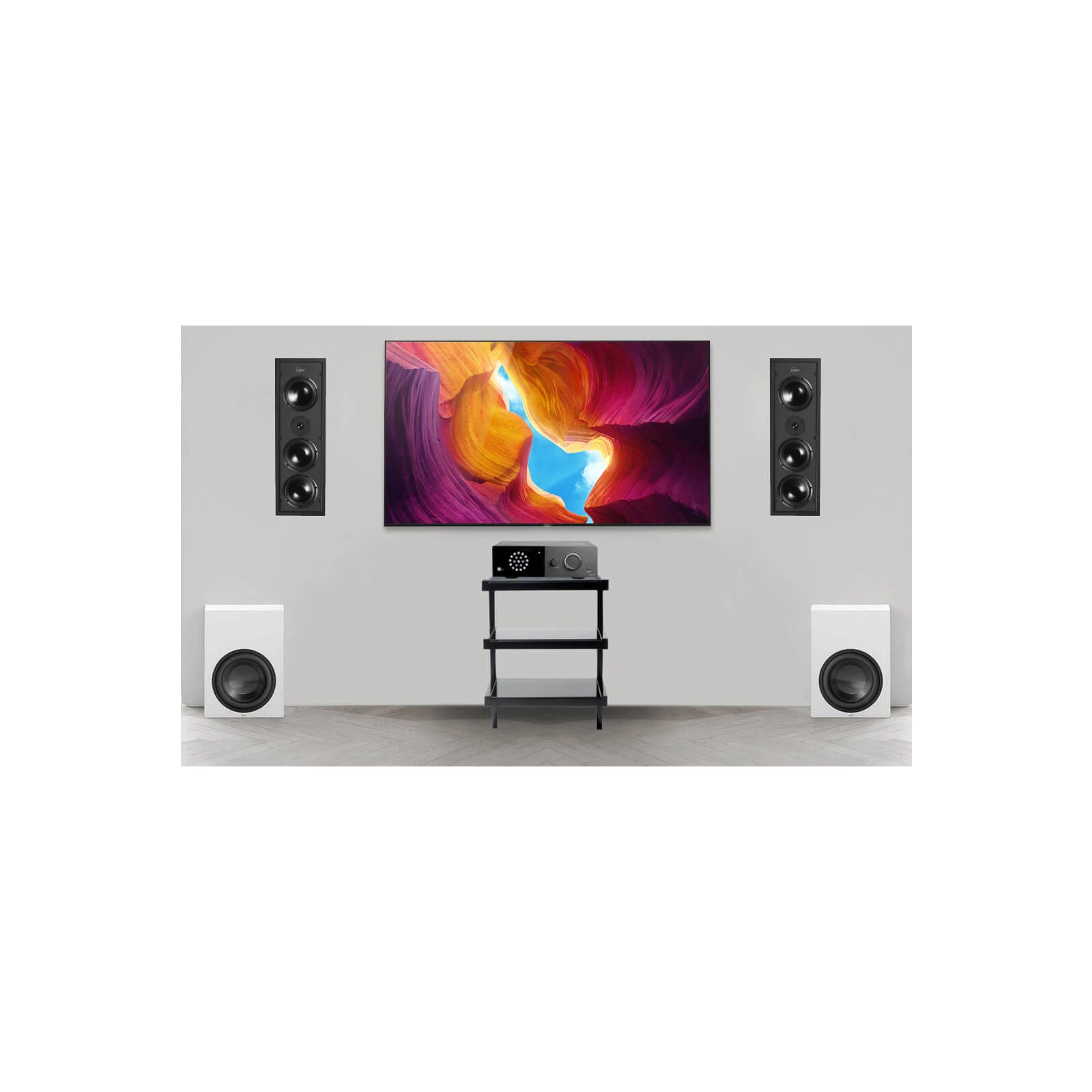 Sistem Stereo Lyngdorf cu amplif. TDAI-1120 + boxe ingropate in perete full-range D-500 + 2x Subwoofer BW-2