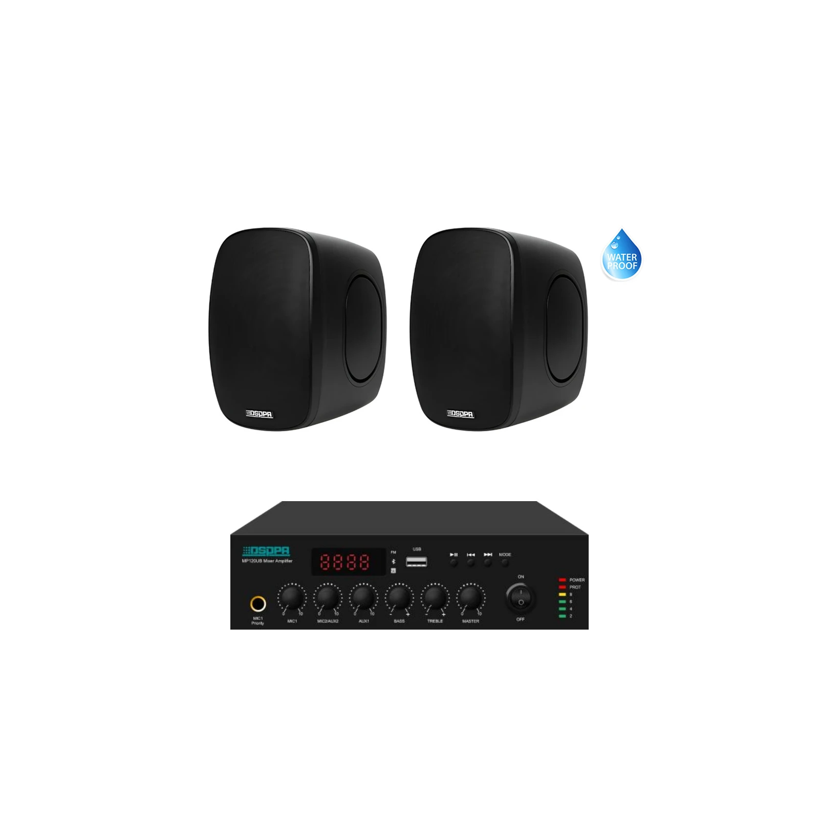 Pachet Sonorizare Terasa 100W pe 100V cu amplif. DSPPA MP120UB si 2x boxe DSP6050 Negru - TG26