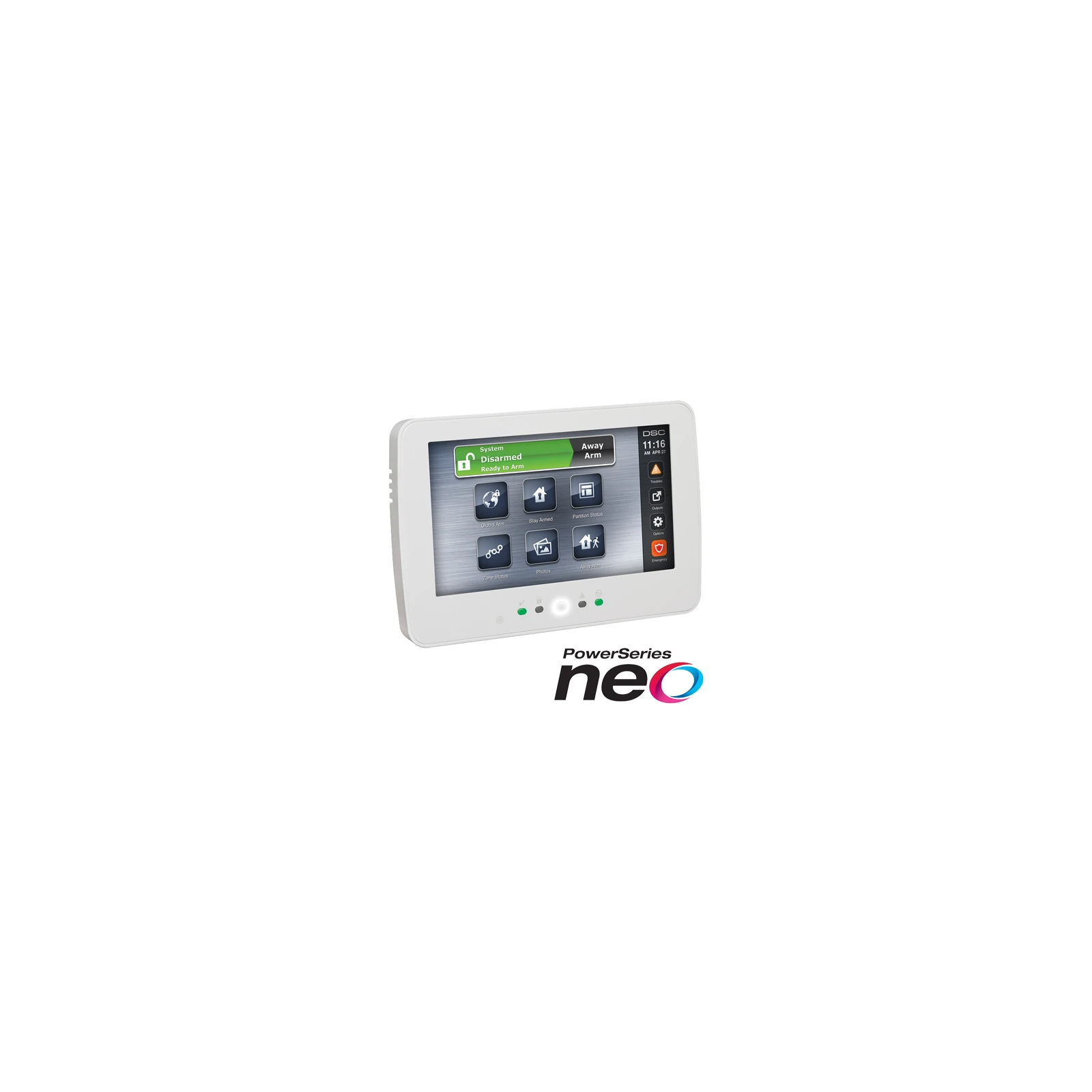 Tastatura touch screen color 7', 128 zone, cititor proximitate, alb, EN/RO, SERIA NEO - DSC HS2TCHPEE1