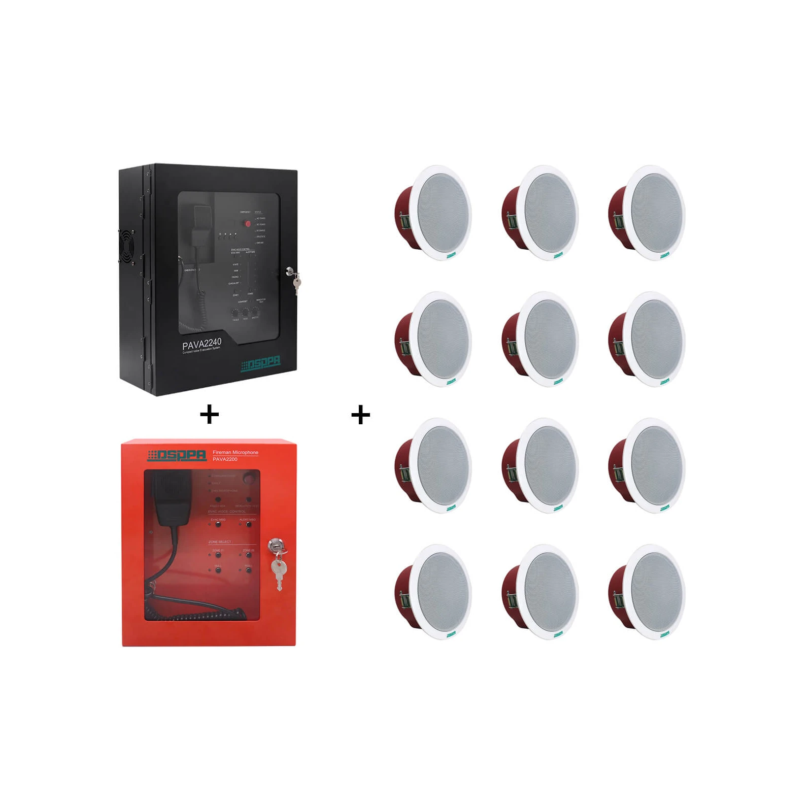Sistem Sonorizare de Evacuare EN54  240W DSPPA PAVA 2240 + microfon pompier + 12 x Boxe de tavan 10W