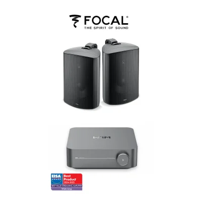 Pachet sonorizare premium de Terasa cu WiiM AMP 120W si 2 boxe FOCAL 100 OD6 Negre, WiFi Streaming, Bluetooth - TG26