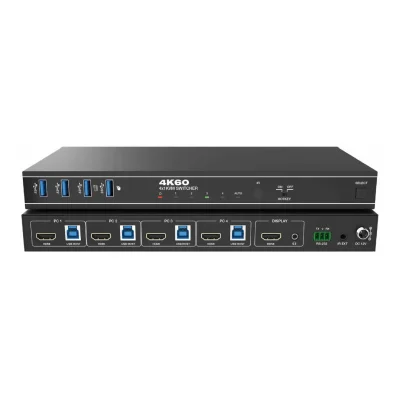 Switcher KVM 4x1, HDMI 4K@60, 18Gbps, HDCP2.3, HDR/HDR10/HDR10+/Dolby Vision, cu RS232 si telecomanda