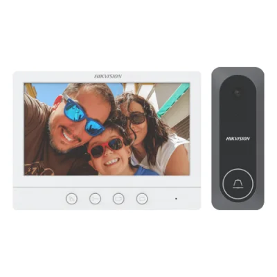 Kit videointerfon analogic, ecran 7', conectare 4 fire pentru 1 familie, IR - HIKVISION DS-KIS212