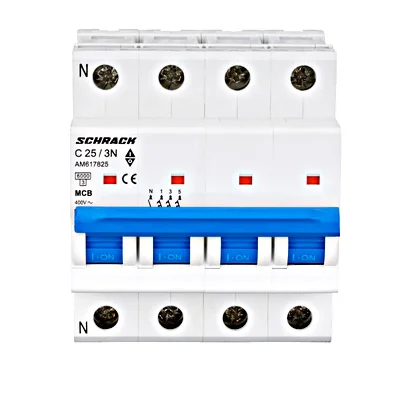 Întreruptor automat modular trifazic (MCB) AMPARO 6kA, C 25A, 3P+N AM617825